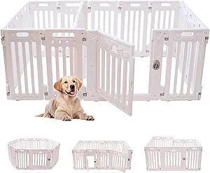 2 Room Dog Playpen with Door,DIY Shape Combination Puppy Pen,16-Panel+2 Link Piece+Large Door+Small Door,25.5" H Dog Fence,Non-Slip&Secure Pet Gate,Easy to Assemble (Two Rooms)