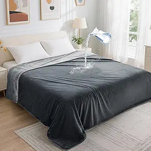 LOOBANI Waterproof Blanket for Bed: Reversible Soft Flannel Twin Bed Blanket 60" x 80", Leakproof Throw Spill-Proof Dog Pet Blanket for Couch, Sofa Protect, Movie Time, Camping, Travel, Grey