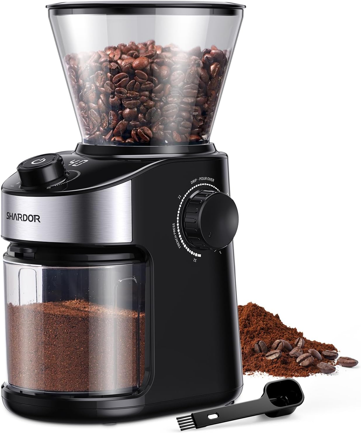 SHARDOR Burr Coffee Grinder Electric with 32 Grinding Sizes 3.0, Coffee Grinders for Home Use with 40 Seconds Adjustable Electronic Timer, Coffee Bean Grinder with Chamber Cleaning Button