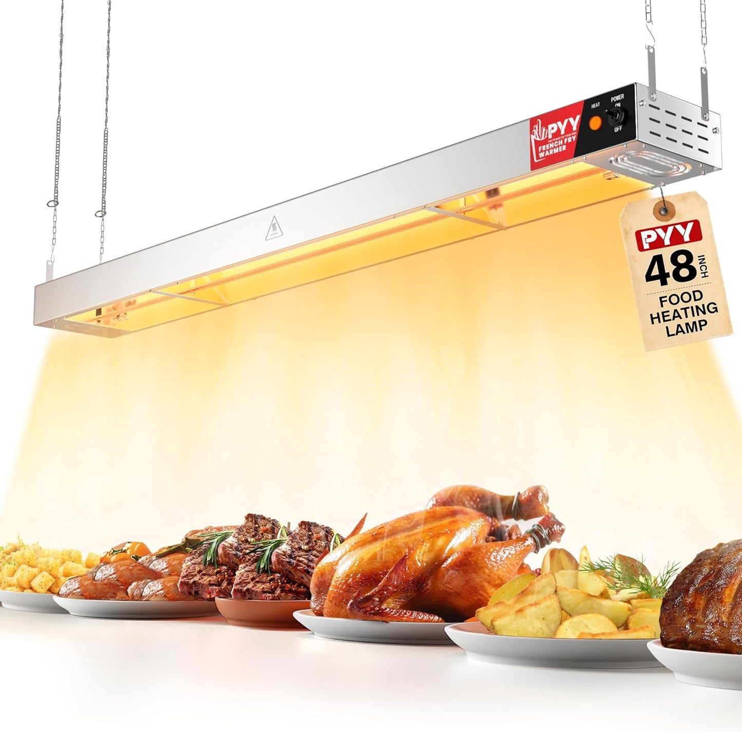 PYY Food Heat Lamp, 48 Inch Commercial Food Warmer Light, Stainless Steel Electric Strip Heater for Restaurant\/Kitchen\/Buffet\/Cafeteria, Pass-Through Stations Heating Equipment, 1400W Silver