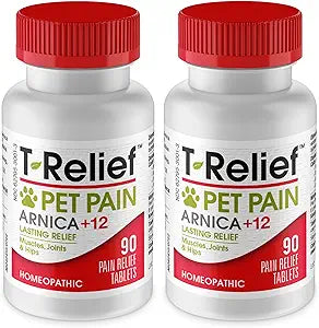 T-Relief Pet Pain Relief Arnica +12 Powerful Natural Medicines Help Ease Muscle Joint & Hip Pain Soreness Stiffness & Injuries Max Fast-Acting Soother for Dogs & Cats - 90 Tablets (2 Pack)