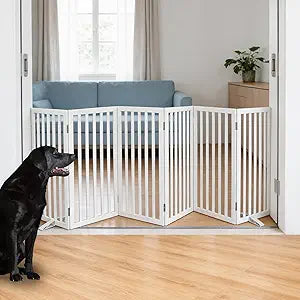 Dog Gate Indoor, Freestanding Dog Fence for The House, Doorways, Hallways,or Stairs,Pet Gate Foldable Wooden,Expandable 32" Height 6 Panels,White