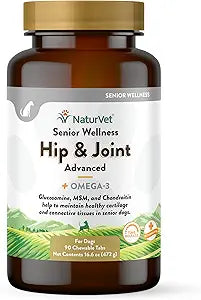 NaturVet – Senior Wellness Hip & Joint Advanced Plus Omegas | Help Support Your Pet’s Healthy Hip & Joint Function | Supports Joints, Cartilage & Connective Tissues | 90 Time Release Tablets