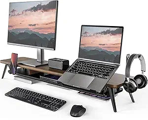 Fenge Dual Monitor Stand, Monitor Riser for 2 Monitors with Adjustable Laptop Riser , 42.5 Inch Desk Shelf for Top of Desk with Phone Holder& Headphone Stand