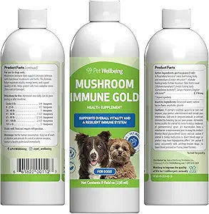 Pet Wellbeing Mushroom Immune Gold for Dogs - Complementary Immune Support with Functional Mushrooms Reishi, Maitake & Turkey Tail - NASC Certified & Vet-Formulated - 8 oz Liquid Formula