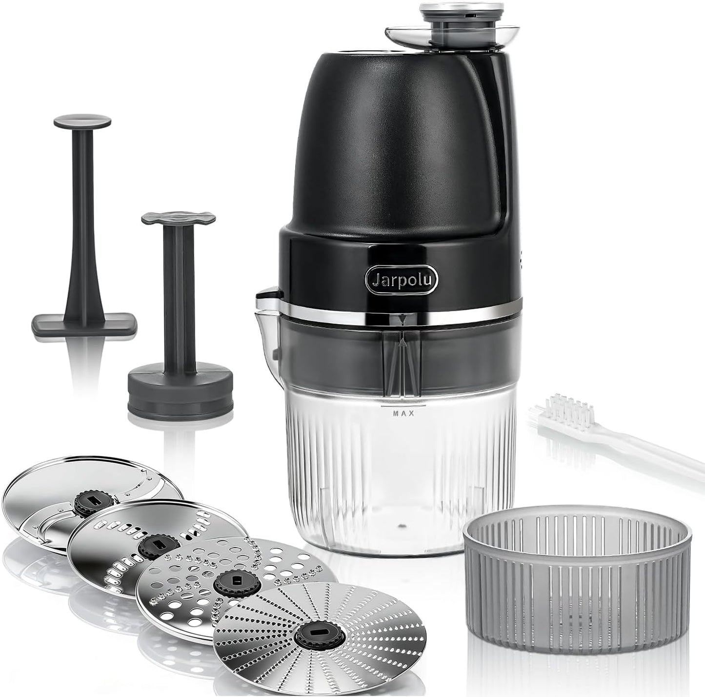 4 in 1 Electric Cheese Grater, Multifunctional Food Processing Machine, Labor-Saving Potato Shredder, Home Kitchen Vegetables Chopper, Suitable for Spice Veggies Fruits Nuts Biscuit, Black