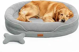 XL Orthopedic Dog Bed, Extra Large Dog Bed, Dog Sofa for Large Sized Dogs with Full-Surround Bolsters, Dual-Sided Dog Cooling Bed with Memory Foam, Washable Sofa with Nonslip Bottom, Light Grey