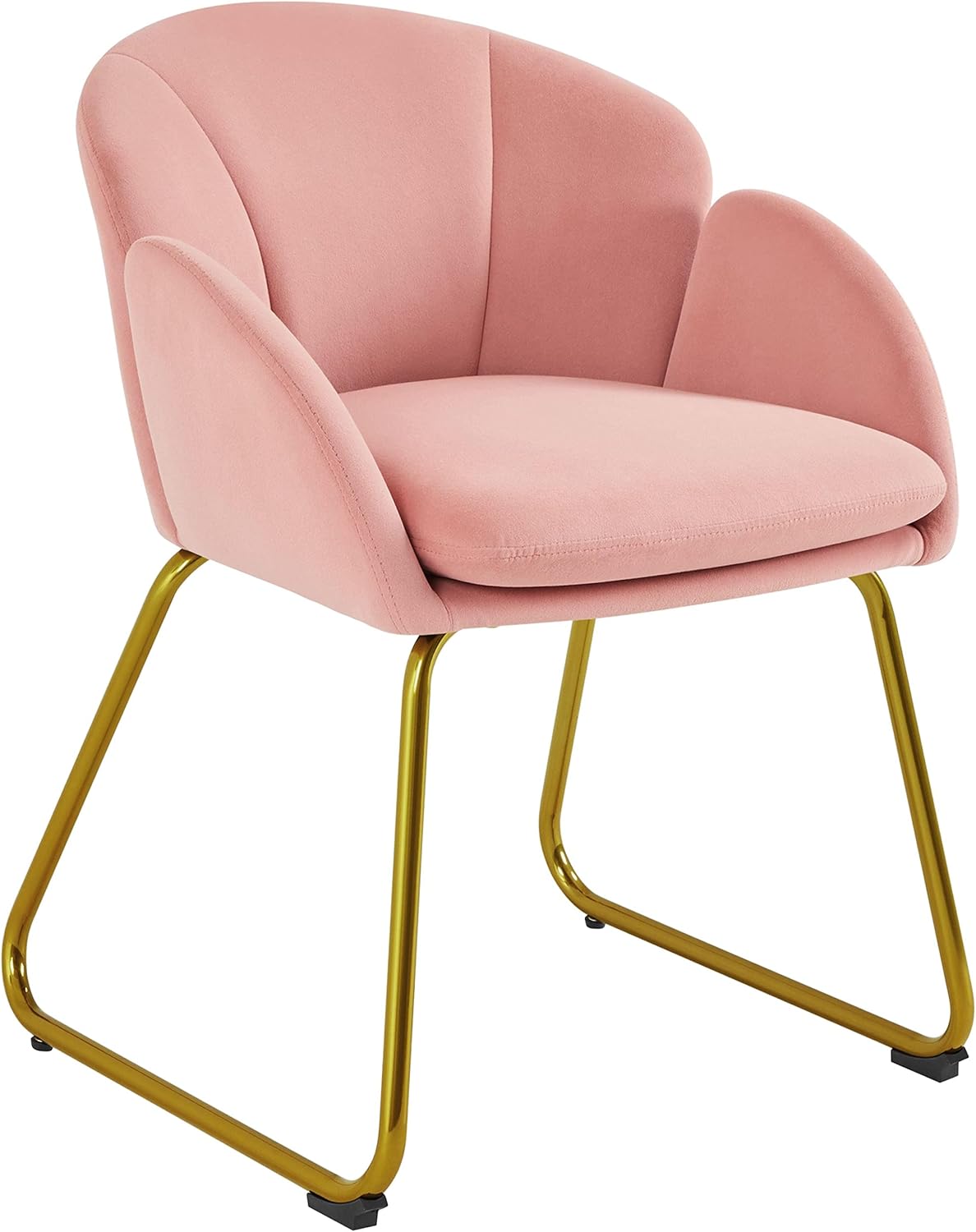 Yaheetech Flower Shape Velvet Vanity Chair, Modern Side Armchair Makeup Chair no Wheels with Golden Metal Legs for Living Room\/Dressing Room\/Bedroom\/Home Office\/Kitchen, Pink