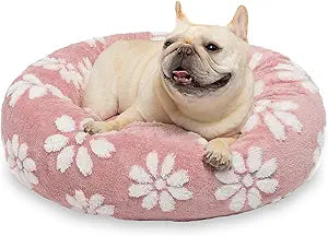 Donut Dog Beds for Small Dogs, Calming Round Cat Beds for Indoor Cats, Cute 3D Textured Flower Pet Bed with Removable Washable Cover and Anti-Slip Bottom(Pink,23")