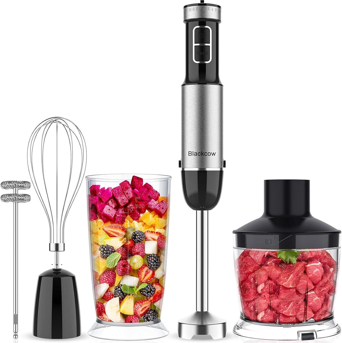 Immersion Blender Handheld for Kitchen,Emulsion Blender Handheld with Titanium Blades,12 Speed Electric Hand Mixer with BPA Free Attachments:Chopper Bowl,Whisk,Milk Frother,Measuring Cup