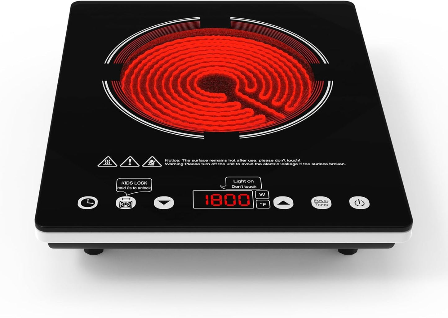 GATFFSEN Single Burner Electric Cooktop, 110V-120V Electric Stove Infrared Hot Plate with Touch Control, Child Safety Lock, Timer, 9 Power Level, 1800W Plug in Induction Cooktop Burner for Cooking