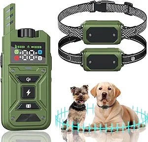 Wireless Dog Fence & Training Collar – Waterproof Electric Fence System with Remote, Pet Containment, Adjustable Range 33–1000ft, Safe Shock/Vibration/Beep Modes (Green with 2 Collars)