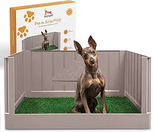 Pup en Suite Potty - Dog Litter Box, Pee Pad Holder with High Walls, Indoor Dog Potty Tray for Potty Training, Easy to Build Pee Pad Holder with Turf Patch, Dog Grass Pad Reusable with Tray