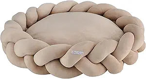 Sam's Pets Ivy 27" Dog Bed, Beige - Braided/Knitted Design, Orthopedic, Non-Slip Grip, Soft Fabric, Removable/Washable