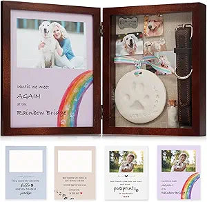 JupDec Dog Memorial Gifts Pet Shadow Box Wooden Picture Frame with Paw Print Keepsake for Loss of Dog & Cat Remembrance Sympathy Deep Display Case for Collar and Hair (Brown)