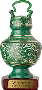 Elinora Tribute Series Personalized Pet Urn – Patina Finish – Walnut Stain Wood Base – Engraved Nameplate – Small 30 cu/in for Pets up to 25 lbs