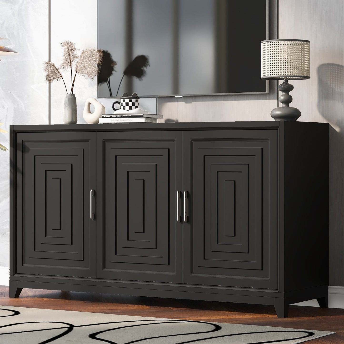 ModernLuxe TV Stand for TVs up to 65 Inches Modern Entertainment Center Media Console Cabinet with 2 Spacious Storage Space Solid Wood Legs for Living room