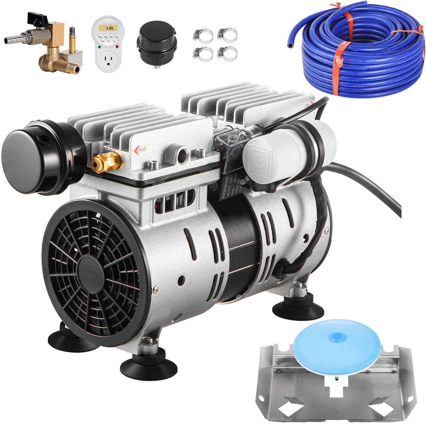 VEVOR Pond Aerator 550W Power 5.2CFM for Up to 1 Acre 50ft Lake Pond Aeration Kit Includes 3/4 HP Compressor and 100ft Weighted Tubing and Diffuser Air Compressor for Deep Water Oxygen Circulation