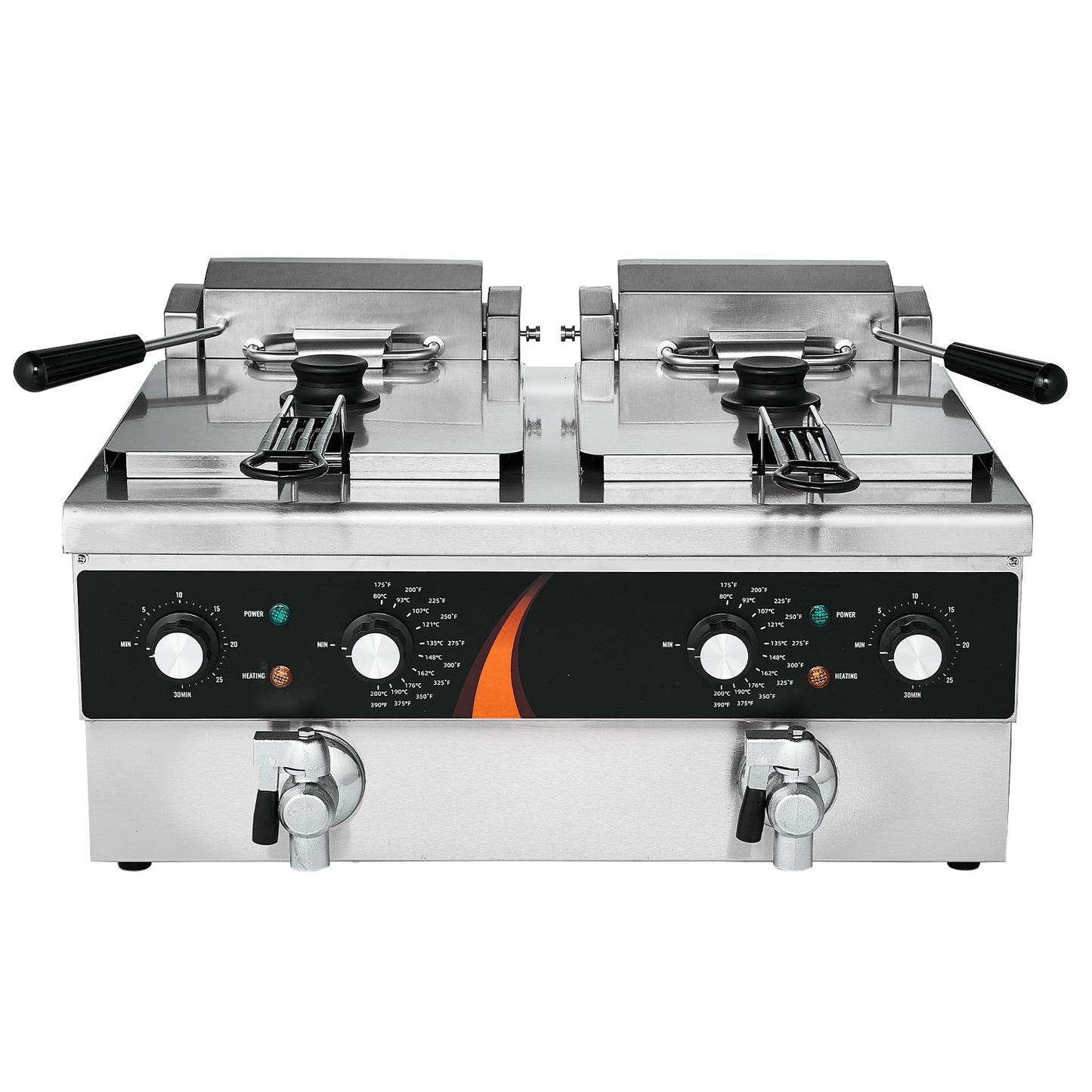 VEVOR Commercial Deep Fryer Dual Tank 3500W Electric Countertop Fryer 2 x 9Qt / 8.5L Double Oil Fryer with 2 Baskets 1mm Thickened Stainless Steel Time and Temp Control for Kitchen Restaurant Use