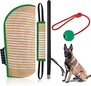 Leyndo 4 Pcs Dog Training Set Include Dog Sleeve Pillow Tug Toy Training Stick and Rubber Ball Professional Equipment for Biting Interactive Fetch K9 Puppy(Green)