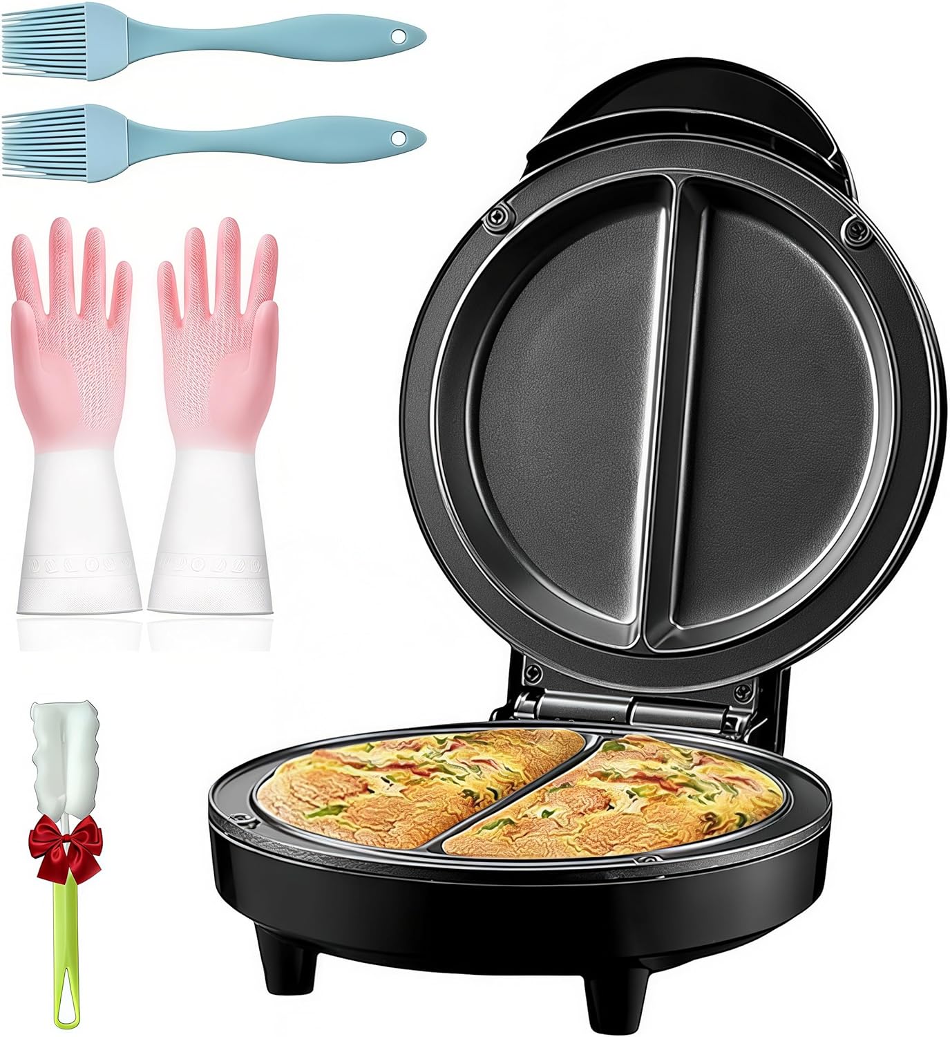 Dual-Zone Electric Omelette Maker, Electric Omelette Maker Nonstick with Indicator Lights, Compact Countertop Egg Maker with Cool-Touch Handle & Stable Base, Easy Breakfast Cooking