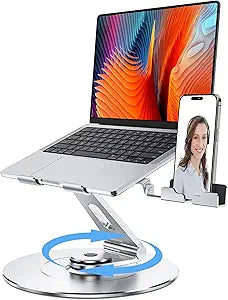 Laptop Stand with Phone Holder, Adjustable Laptop Stand, Aluminum Computer Mount Holder, Ergonomics Laptop Riser for Desk, Fits MacBook, up to 17.3" All Notebooks Silver
