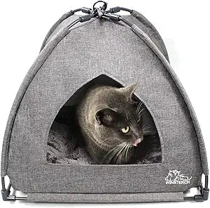 Winsterch Cat Bed Cave for Indoor Cats, Small Pet Tent Cave for Cats, Kittens, and Small Dogs, Warming Cat House with Removable Washable Cushion (18.5'‘ x 18.5’' x 15.8'', Grey)