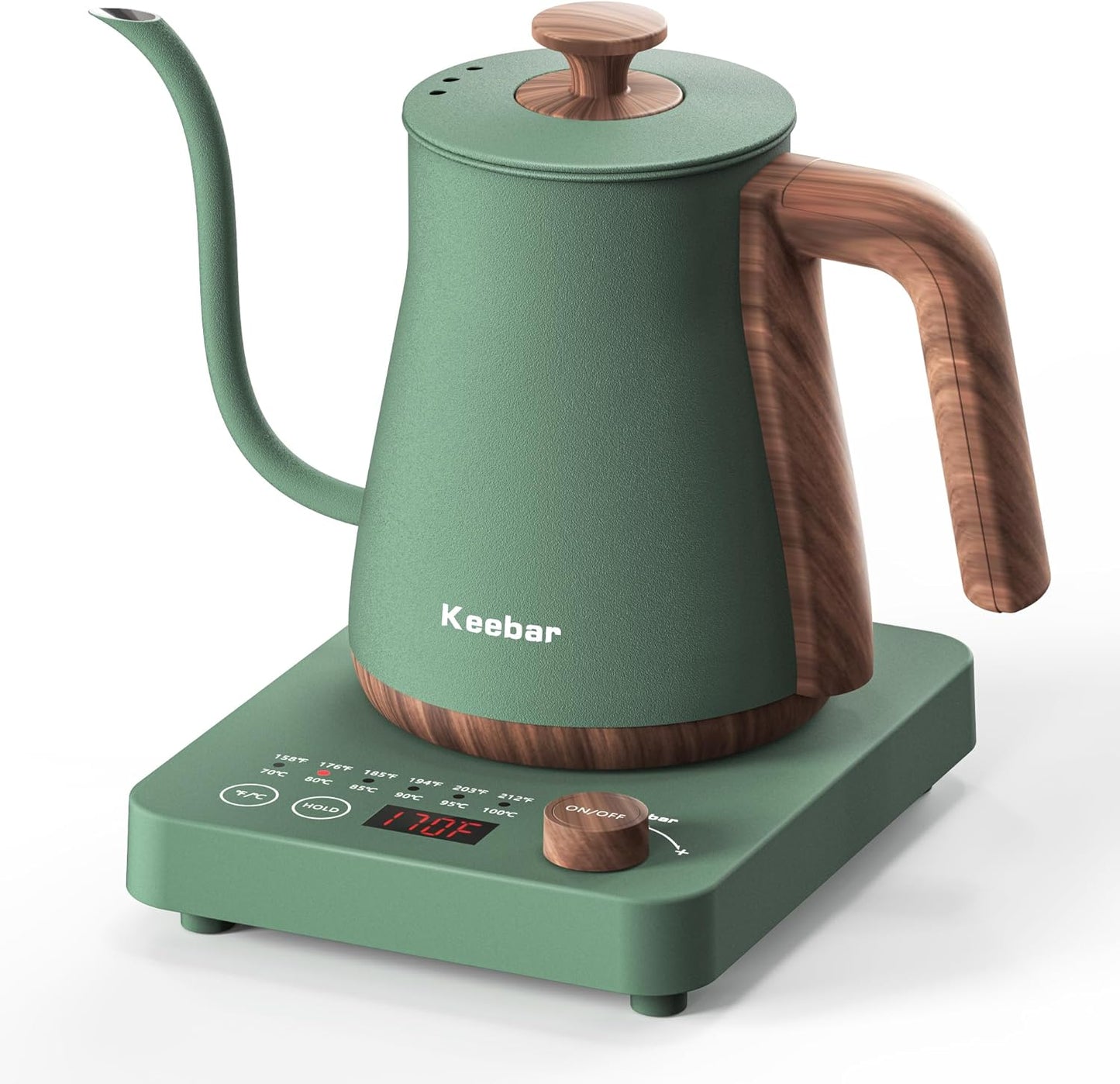 Electric Kettle, 1000W Quick Heating Gooseneck Kettles, 0.8L\/27.05oz, 0.8mm Ultra-Fine Spout, Precise Water Flow Control, 304 Stainless Steel Inner, Auto Shut-Off, Boil Dry Protection, Matte Green