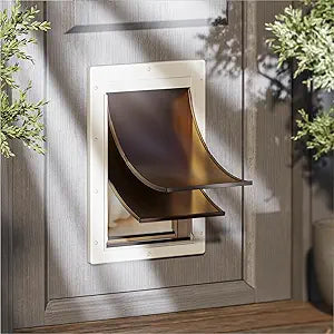 Never Rust Dog Door with Durable Plastic Frame, Medium Doggy Door for Interior and Exterior Doors, Doggie Door with Magnetic Flaps, Closing Panel, Telescoping Tunnel, for Pets Up to 45lb