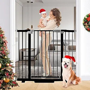 41" Tall Safety Pet Gate,Adjustable 29.92"-49.21" Wide,No Drilling Pressure Mount Kit,Auto Close Cat Gate Suitable for Stairs,Doorways (Black, 29.92"-49.21")