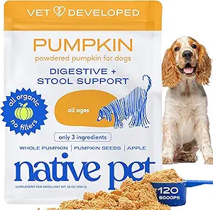 Native Pet Pumpkin for Dogs - Organic Powder Pumpkin Puree Dog Food Toppers-Rich in Fiber Supplement Powder Helps with Digestion, Nutrient Absorption, Diarrhea, Constipation & Upset Stomach-120 Scoops