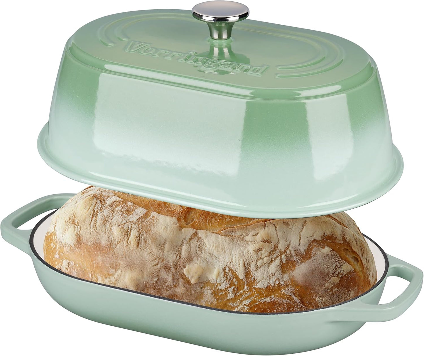 Enameled Cast Iron Dutch Oven Pot with Dome Lid, Oval Bread Oven for Homemade Sourdough Bread Baking, Oven Safe up to 500°F, 6 Quart, Green