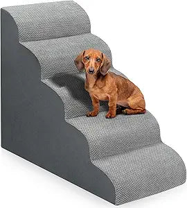 Dog Stairs for Bed 28.7â€H, 5-Step Dog Ramp, Non-Slip Sturdy Pet Steps for Small Dogs & Cats to get on High Bed or Couches, Grey