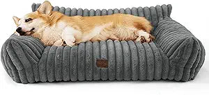 Bedsure ComfyFleece Cute Dog Couch for Medium Dogs - As Seen on TV on Good Day New York, Dog Couch Bed with Removable, Washable Cover, Supportive Pet Sofa, for Medium Large Dogs, 36inch, Warm Grey