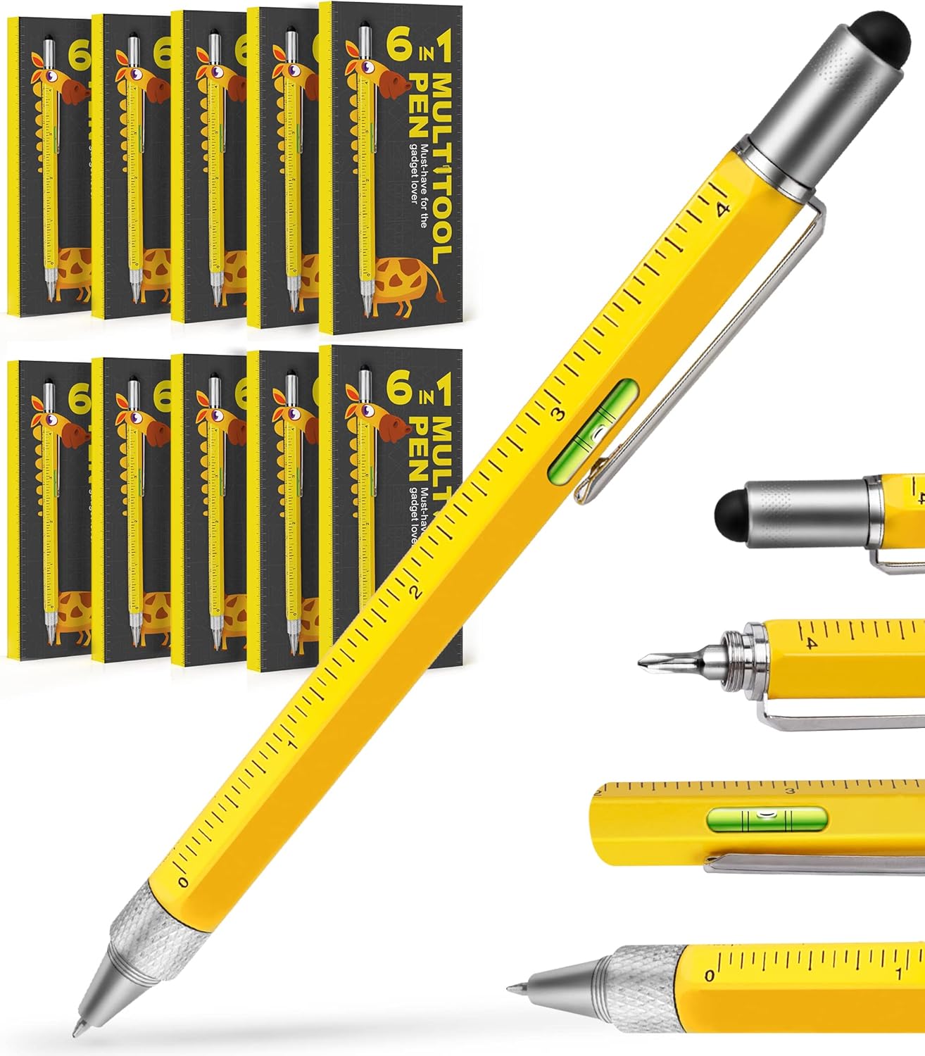 Stocking Stuffers Gifts for Men Dad-Multitool Pen Construction Tools, Pen Tool Gadget for Women Men,Gifts Ideas for Engineer Woodworkers Carpenter Stylus,Ruler,Level,Screwdriver,Ballpoint Pen 10 Pack