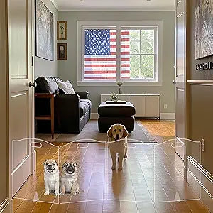 Clear Acrylic Dog Gate for Indoor Use – 4 Panel Pet Gate for Doorways, No Drilling, Foldable Dog Barrier,Foldable Doggy Cat Fence with Support Feet for Home, Stairs, and Puppy Playpen