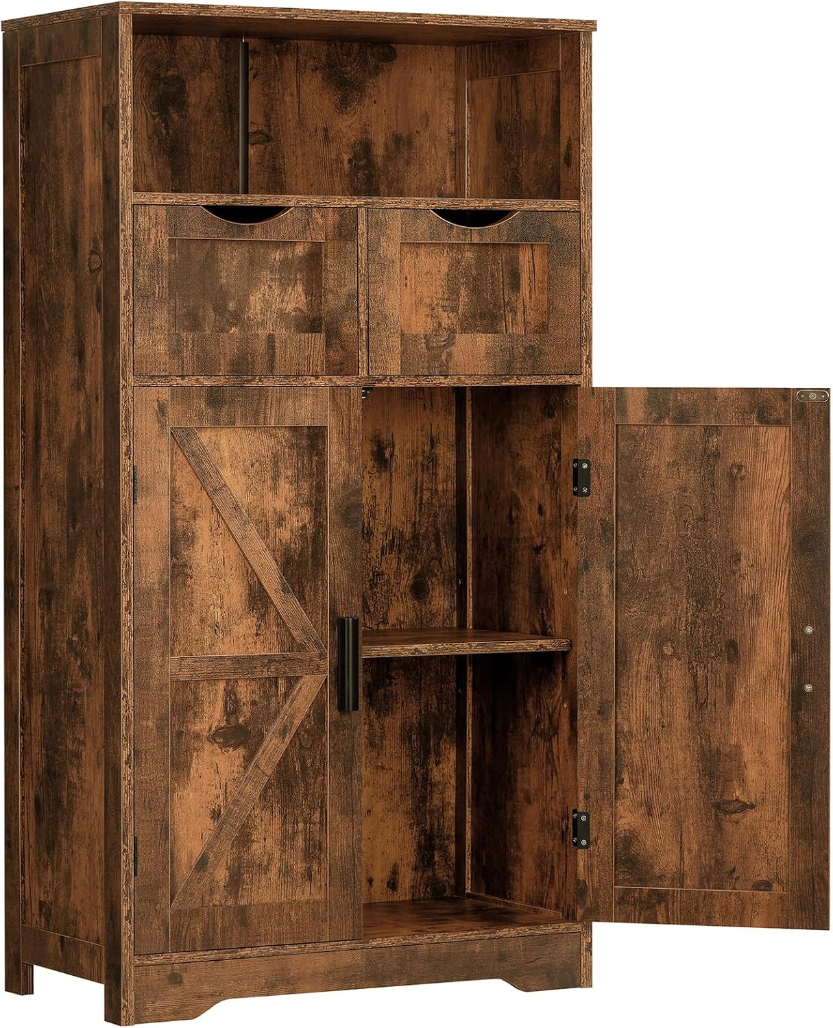 WEENFON Farmhouse Storage Cabinet, Kitchen Storage Cabinet with 2 Adjustable Drawers & Shelf, Floor Cabinets, Cupboard, for Living Room, Home Office, Kitchen, Rustic Brown