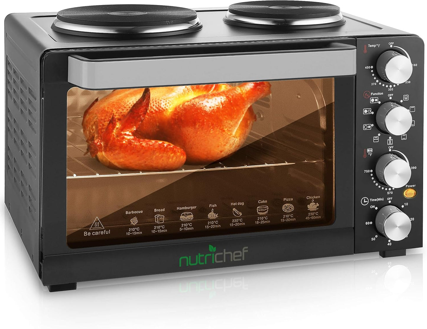 NutriChef Kitchen Convection Oven - Electric Countertop Rotisserie Toaster Oven Cooker with Food Warming Hot Plates, 30+ quart (AZPKRTO28))