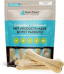Raw Paws Compressed Rawhide Bones for Dogs, 8-inch, 5-Count - Packed in USA - Long Lasting Dog Chews - Natural Pressed Rawhides - Rawhide for Large Dogs - Bones for Aggressive Chewers