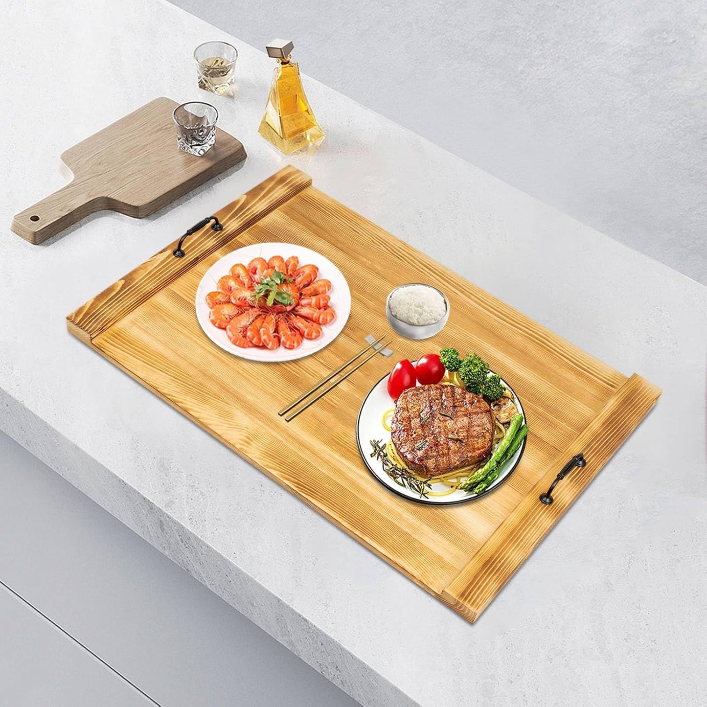 Noodle Board Stove Cover with Handles, 30x22 Inch Wood Countertop Serving Tray, Multiple Stove Top Cover Board for Kitchen Gas/Electric Stoves