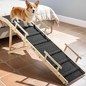 Dog Ramp for Bed with Rails, 64" Long Foldable Pet Ramp for Small Large Dogs, Dog Ramps for High Beds with Safety Side Railng, 6 Adjustable Heights 24" to 30" Up to 220LBS (Black, 63" X 17inch)