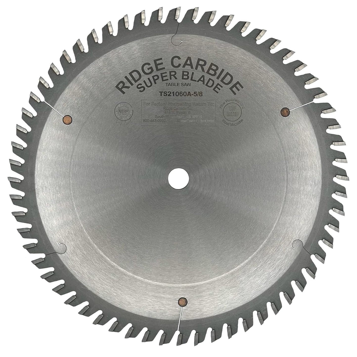 Ridge Carbide 10" 60T, Ultra Combination Table Saw Blade, Alternate Top Bevel Grind (ATB),+5° Hook, 5/8" Bore, Plate Thickness .087", Full Kerf (0.125") Blade for Cutting Wood and Sheet Goods