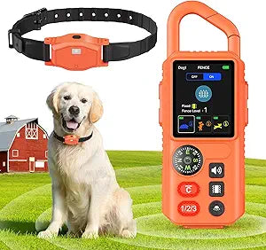 4-in-1 Wireless Dog Fence System, Electric Fences for Medium Large Dogs, 4 Modes Training Collar with Remote, IPX7 Waterproof, Portable Indoor & Outdoor Safe Pet Containment, Real-Time Display