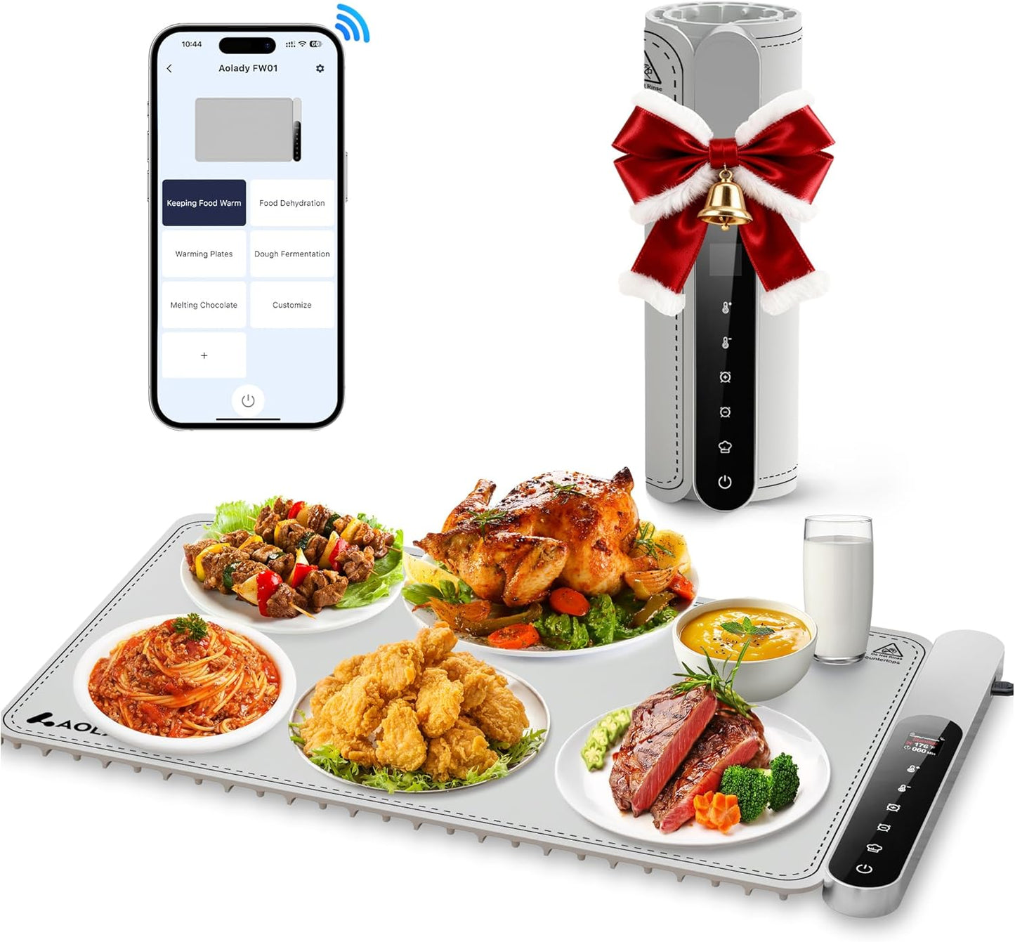 Warming Mat for Food Electric Silicone Fast Heating Chafing Dishes for Parties Buffet with APP Controller 15"x23.6" with 8H Timer & Adjustable Temperature, Light Gray