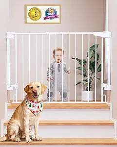 Cumbor 29.2–43" Baby Gate for Stairs, Wall-Mounted (Drill Required), Expandable No Bottom Bar Dog Gate, Auto Close Extra Wide Walk Thru, Pet & Toddler Proof Gate, Top & Bottom of Stairways (White)