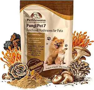PetShrooms 7 Mushroom Blend for Pets | 7 Mushroom Organic Whole-Spectrum Blend | Canadian-Made | Water-Soluble | 1g Daily Scoop for Immunity, Brain, Energy, & Coat Health (100 g)