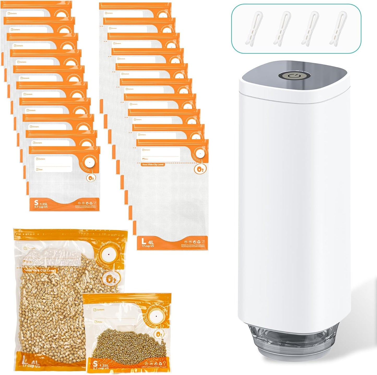 27pcs Vacuum Sealer Kit, Reusable Sous Vide Bags(1pc Electric Pump + 20 Bags + 6 Clips), Airtight Food Storage for Freshness, PA+PE Material, Ideal for Cooking, Meal Prep & Long-Term Freshness
