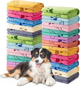 Tatuo 22 Pcs Dog Towels for Drying 20 x 40 Inch Pet Bath Towels Absorbent Microfiber Towel Quick Drying Puppy Bathing Supplies for Small Medium Large Dog Puppy Cat(Colorful,Bone Pattern)