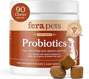 Fera Pets Probiotics for Dogs with Prebiotics and Postbiotics - Full Spectrum Gut Health Support - Promotes a Balanced Gut Microbiome - Boosts Immune Health - 90 Soft Chews