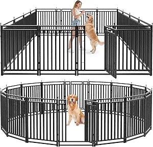 Dog Fence Outdoor for Yard Dog Playpen Indoor 40" Height 16 Panels Portable Puppy Playpen Dog Kennel for RV Camping(Black-Silver)